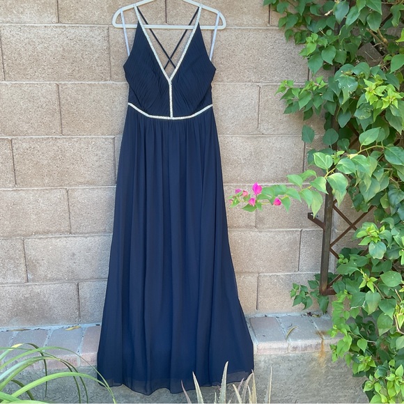 NWT Jenny Packham Chiffon Rhinestone Beaded Maxi Dress Gown Cocktail JP1009 Blue - Picture 2 of 12
